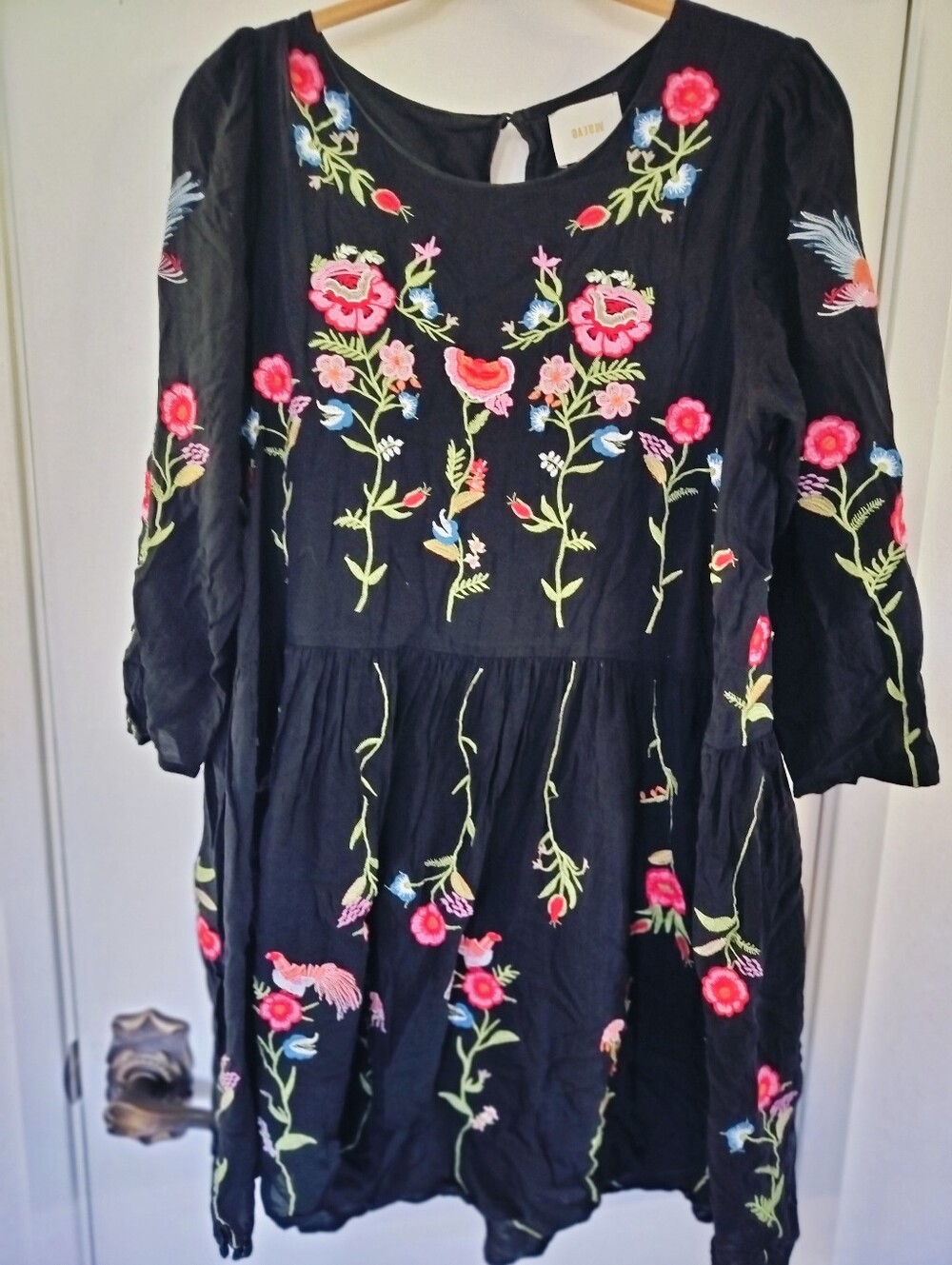 Anthropologie Maeve Allison Embroidered Tunic Babydoll Dress Black Medium